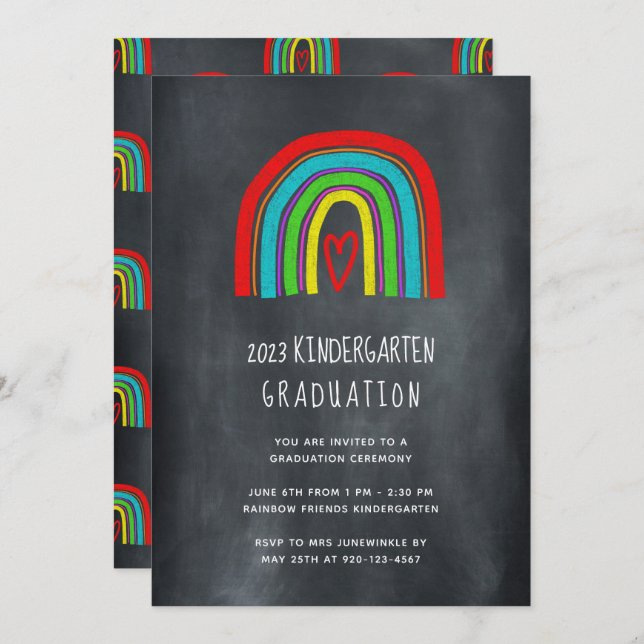 Invitation Chalkboard Rainbow Kindergarten Graduation (Devant / Derrière)