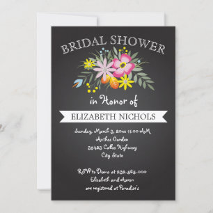 Invitation Chalkboard rose fleurs mariage douche nuptiale