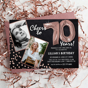 Invitation Chalkboard RoseGold Ballons 2 Photo 70e anniversai