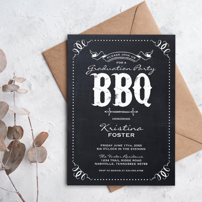 Invitation Chalkboard Rustic Vintage Graduation Party BBQ (Créateur téléchargé)