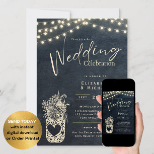 Invitation Chalkboard Rustique Mason Jar Mariage DIGITAL Impr
