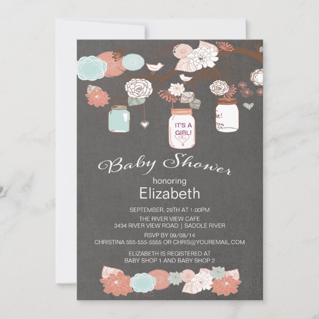 Invitation Chalkboard rustique pays Mason Jar Baby shower (Devant)