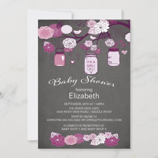 Invitation Chalkboard rustique pays Mason Jar Baby shower (Devant)