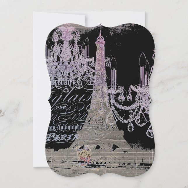 Invitation chalkboard scripts chandelier paris eiffel tower (Devant)