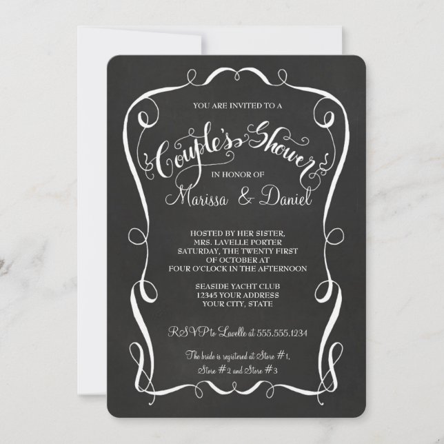 Invitation Chalkboard Scroll Couples Douche Calligraphie (Devant)