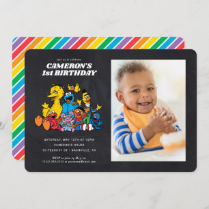 Invitation Chalkboard Sesame Street 1er anniversaire avec pho