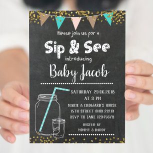 Invitation Chalkboard Sip et voir l'invitation baby shower
