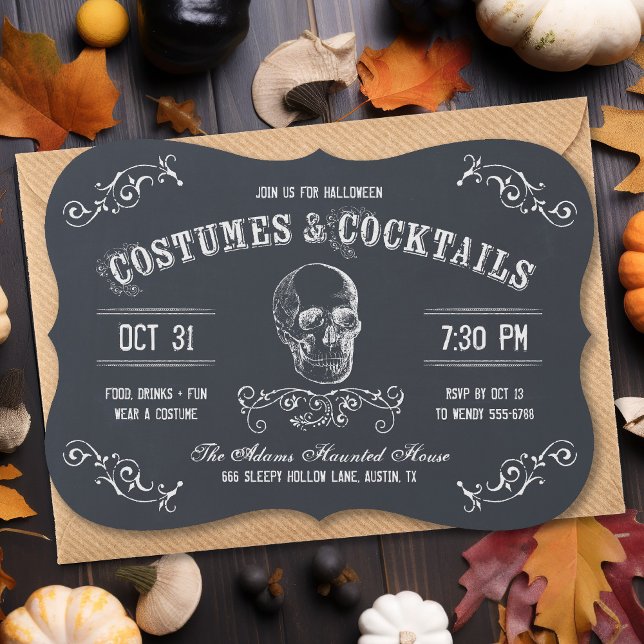 Invitation Chalkboard Skull Halloween Cocktail Party (Créateur téléchargé)