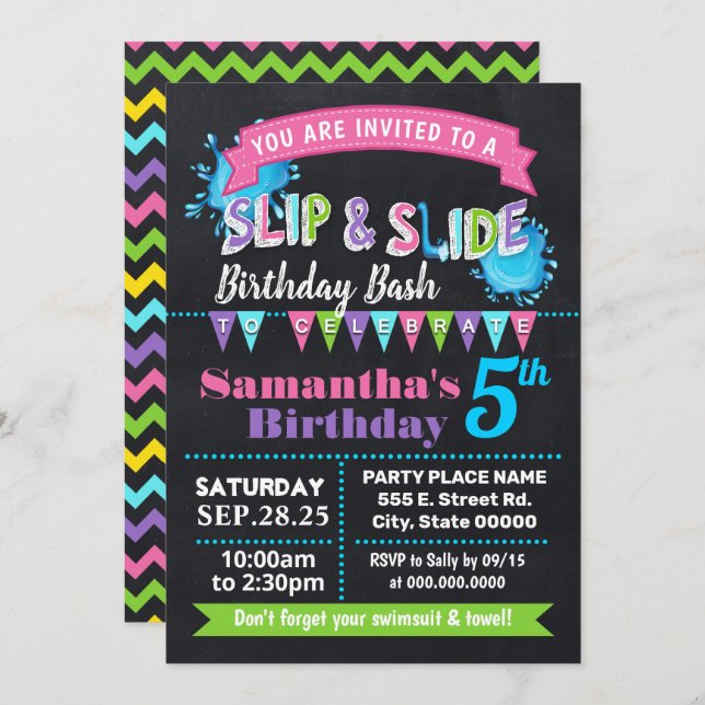 Invitation Chalkboard Slip et diapositive fête d'anniversaire (Devant / Derrière)