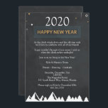 Invitation Chalkboard Soirée de Nouvel An Élégante<br><div class="desc">Belle Invitation de la Soirée de Nouvel An Arrière - plan de tableau noir,  avec une frontière verte avec "Bonne Année" au sommet et Forêt d'hiver. Customisez avec votre salutation personnelle,  vos noms de famille et vos noms individuels.</div>