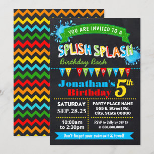 Invitation Chalkboard Splish fête d'anniversaire de naissance