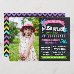 Invitation Chalkboard Splish Splash Bassh photo rose d'annive