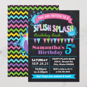 Invitation Chalkboard Splish splash fête d'anniversaire bash 