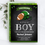 Invitation Chalkboard Sports Boy Football Baby shower<br><div class="desc">Éblouissez vos invités avec cet invitation de baby shower à thème football avec un football américain et un casque de sport avec typographie moderne contre un arrière - plan de tableau noir. Ajoutez simplement les détails de votre événement sur ce modèle facile à utiliser pour en faire une invitation unique....</div>