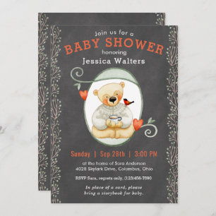 Invitation Chalkboard Story Book Teddy Bear Baby shower