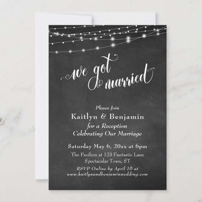 Invitation Chalkboard String Lights Wedding Reception Only (Devant)