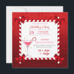 Invitation Chalkboard Sucre de canne Cadre Cocktail Fête de V<br><div class="desc">Cadre sucre de canne avec arcs d'angle et cocktail martini sur un arrière - plan rouge.</div>