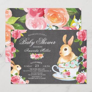 Invitation Chalkboard Sweet Bunny Baby shower Tea Party