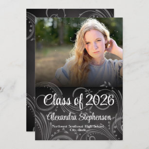 Invitation Chalkboard Swirl Class of 2025 Photo Graduation
