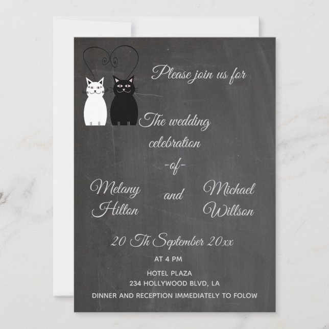 Invitation Chalkboard tendance drôle mignon chat couple maria (Devant)