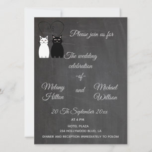 Invitation Chalkboard tendance drôle mignon chat couple maria