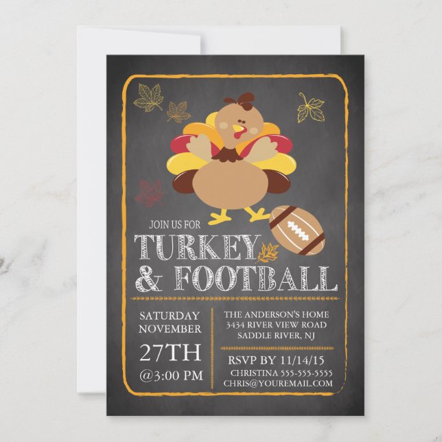 Invitation Chalkboard Turquie Football Thanksgiving Invitatio (Devant)