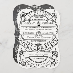 Invitation Chalkboard Vintage Modern Typography Wedding