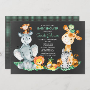 Invitation Chalkboard Watercol Cute Safari Jungle Baby shower