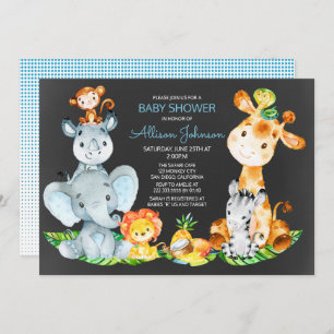 Invitation Chalkboard Watercol Cute Safari Jungle Baby shower