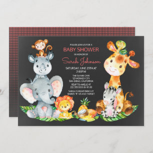 Invitation Chalkboard Watercol Cute Safari Jungle Baby shower