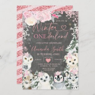 Invitation Chalkboard Winter Rose Animal Onederland Anniversa