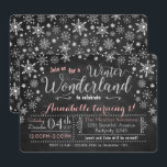 Invitation Chalkboard Winter Wonderland Anniversaire Invitati<br><div class="desc">Annoncez la fête d'anniversaire de votre enfant Winter Wonderland avec ces invitations Chalkboard snowflake en rose, blanc et argent effet parties scintillant. * La parties scintillant est un effet de style, aucune parties scintillant réelle n'est utilisée dans la fabrication de ce design. Les dessins sont tous © Party Sparkle Designs...</div>