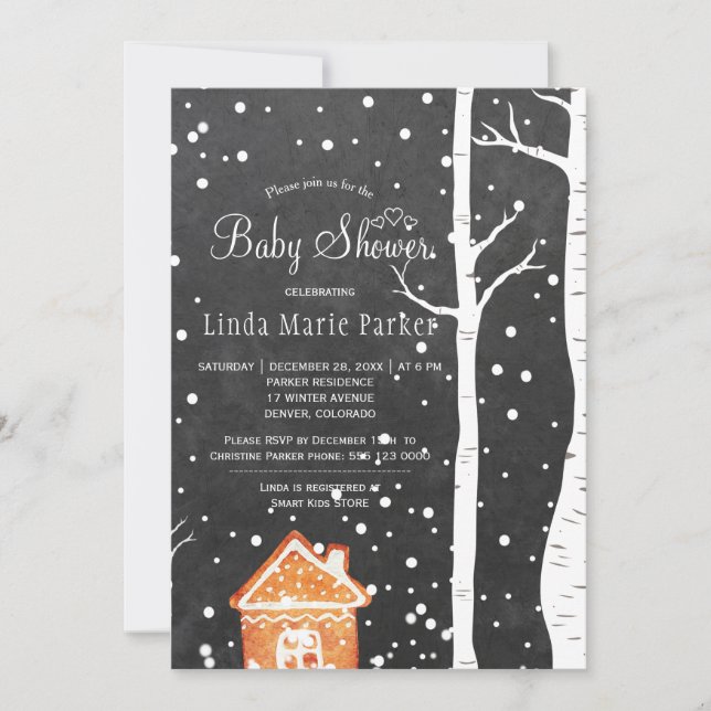 Invitation Chalkboard Wisland baby shower d'hiver rustique (Devant)