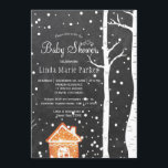 Invitation Chalkboard Wisland baby shower d'hiver rustique<br><div class="desc">Baby shower rustique style champêtre hiver chic élégante invitation modèle avec une maison en pain d'épices, chute de neige et bouleau paysage merveilleux sur le gris foncé panneau de charbon arrière - plan. Remplissez vos informations dans les zones, Vous pouvez choisir de le customiser en changeant encore les polices et...</div>