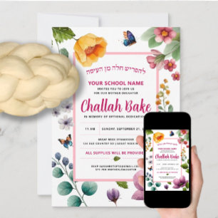 Invitation Challah Bake School Événement Aquarelle Floral