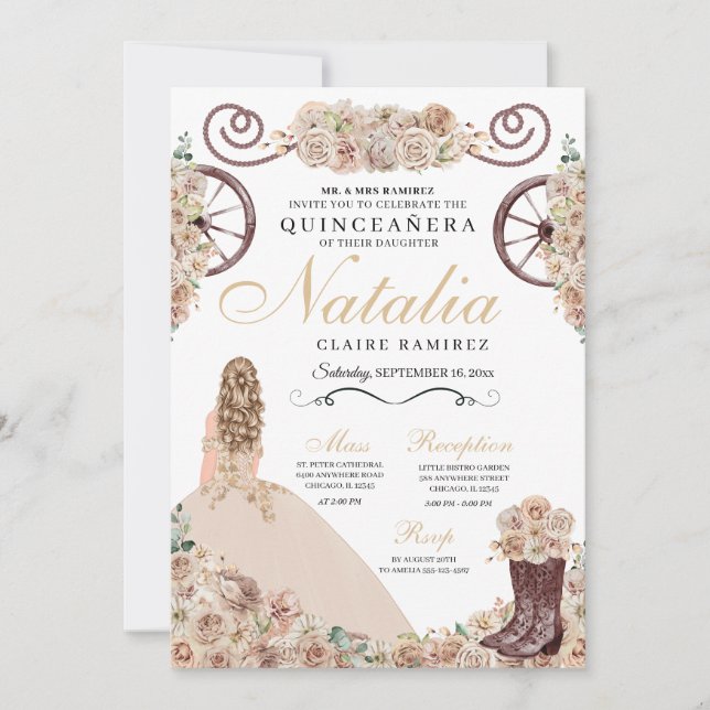 Invitation Chamagne d'or rustique Quinceanera Ouest (Devant)