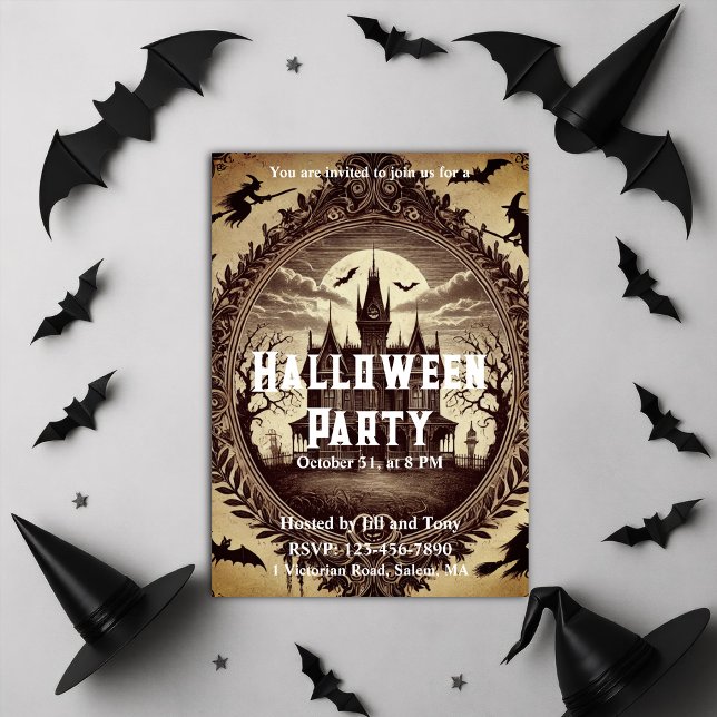Invitation Chambre de l'Halloween victorienne gothique (Gothic Victorian Haunted House Halloween Party Invitation)