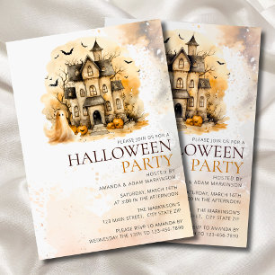 Invitation Chambre Hantée Neutre Aquarelle Fête d'Halloween