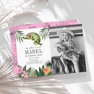 Invitation Chameleon Reptile Girl White Birthday Photo