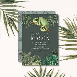 Invitation Chameleon Reptile Tropical Green Boy Anniversaire