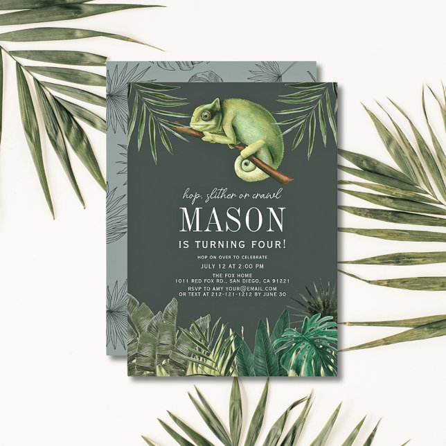 Invitation Chameleon Reptile Tropical Green Boy Anniversaire (Créateur téléchargé)