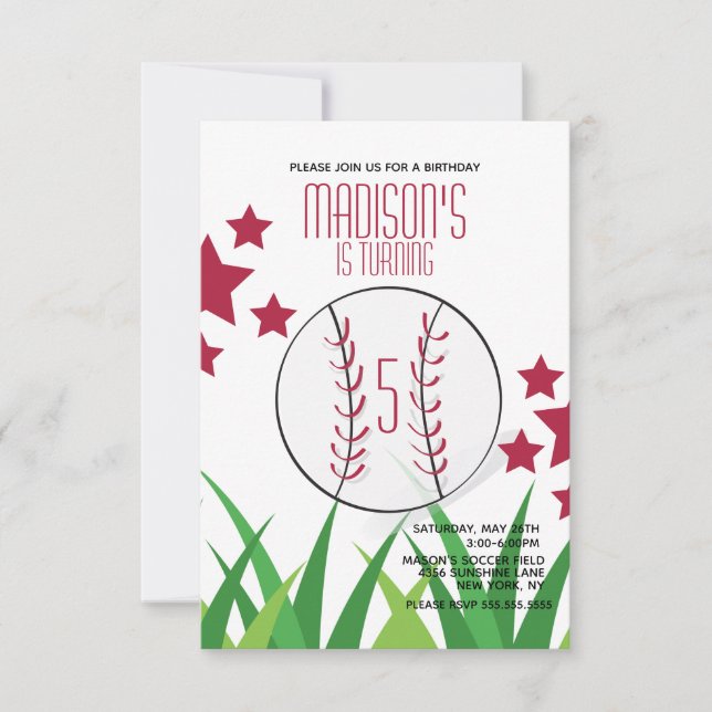 Invitation Champ de baseball Anniversaire Étoiles N'importe q (Devant)