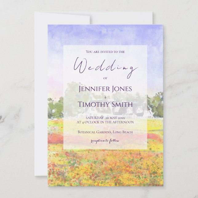 Invitation champ de fleurs sauvages aquarelle  (Devant)