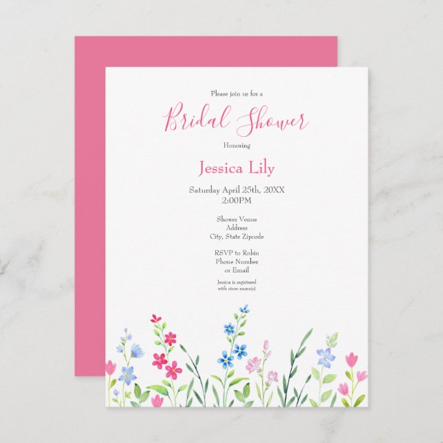 Invitation Champ de Fleurs sauvages d'aquarelle mixte (Devant / Derrière)