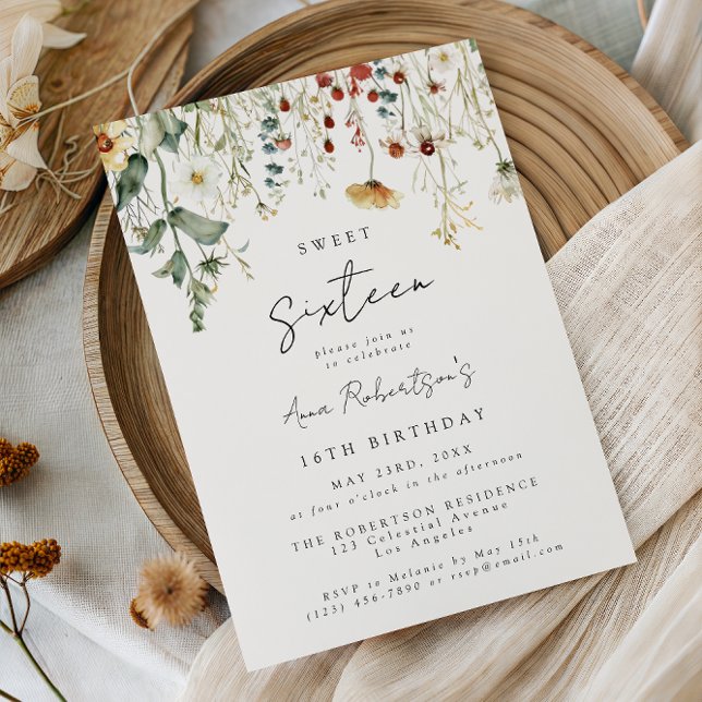 Invitation Champ de fleurs sauvages d'été pour 16 ans (Créateur téléchargé)