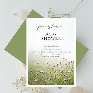 Invitation Champ de Fleurs Sauvages Vert Sauge Baby Shower