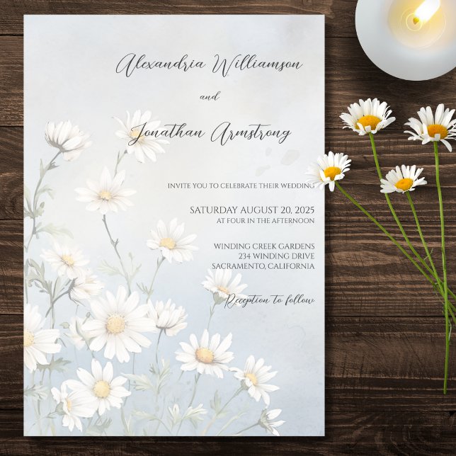 Invitation Champ rustique de marguerites sur fond de mariage  (Créateur téléchargé)