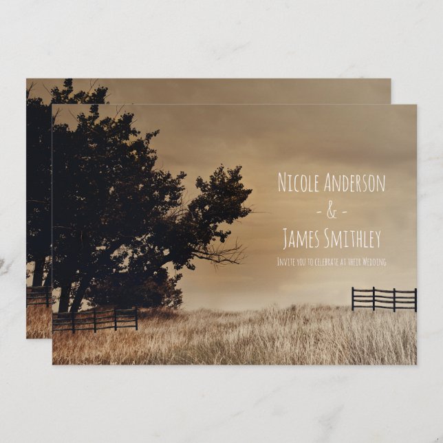 Invitation Champ rustique Mariage campagnard minimal (Devant / Derrière)