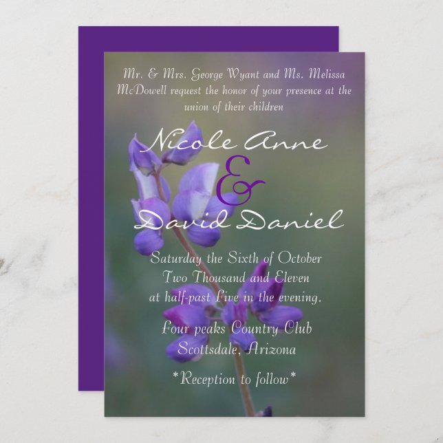 Invitation Champ vertical de l'invitation Lupine (Devant / Derrière)