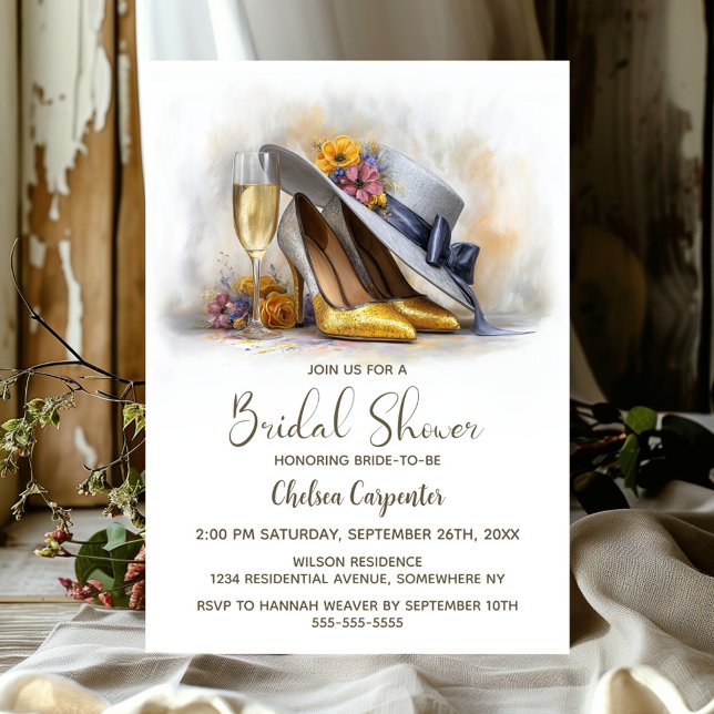 Invitation Champagne and Elegant Gold High Heel Shoes (Créateur téléchargé)